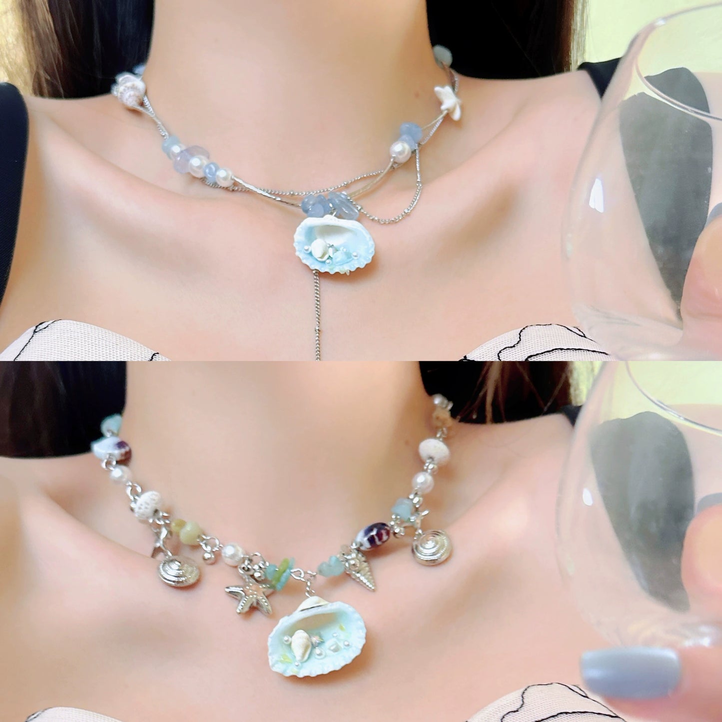 Coastal shell necklace earrings