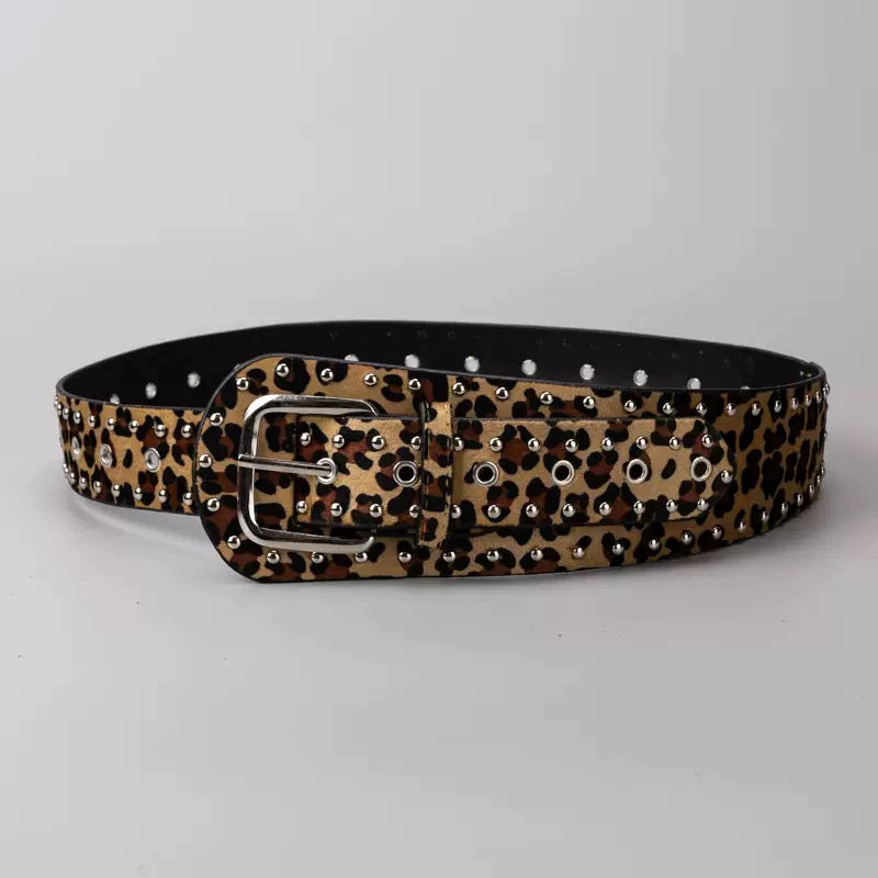Punk style rivet leopard print belt