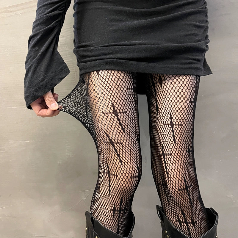 Cross fishing net socks, Asian pantyhose, hollowed out mesh