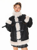 Woolen collar spliced cotton jacket