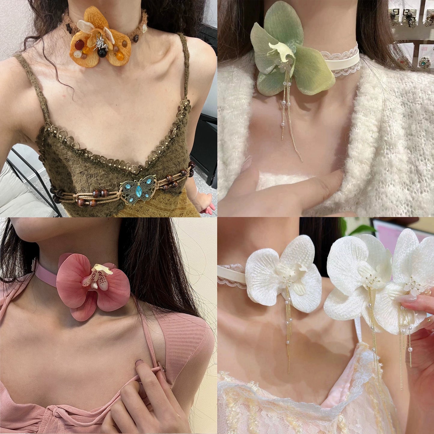 Y2K butterfly orchid plush choker