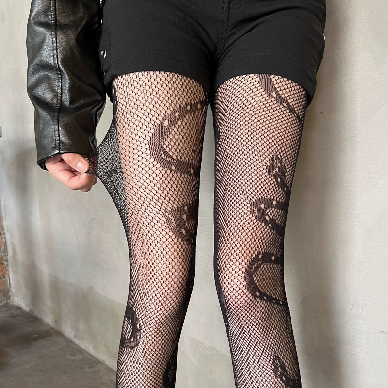 Hollow snake patterned mesh stockings and pantyhose