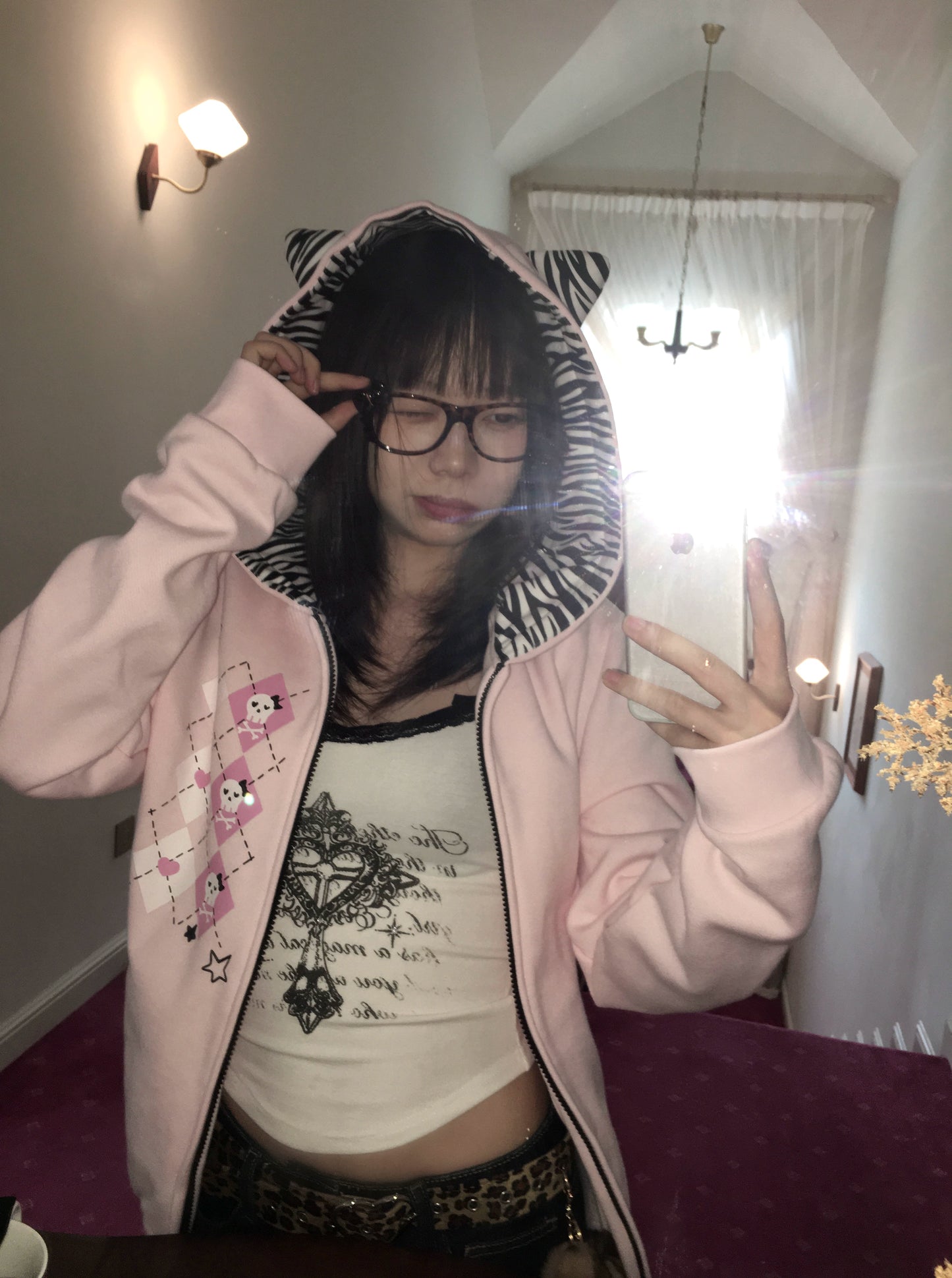 skull print leopard print zebra print patchwork sweatshirt