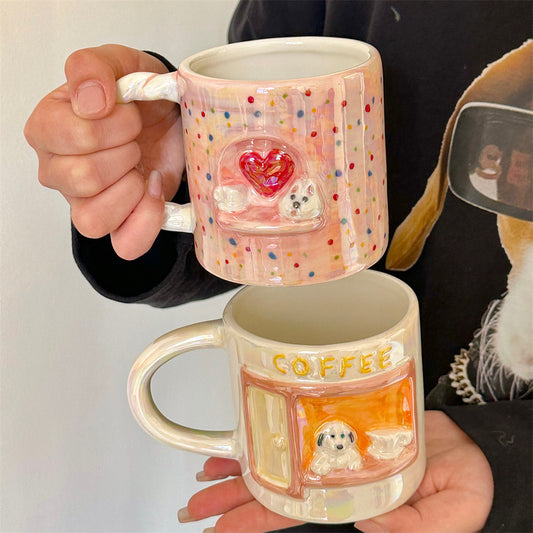 Cute pearl relief dog mug