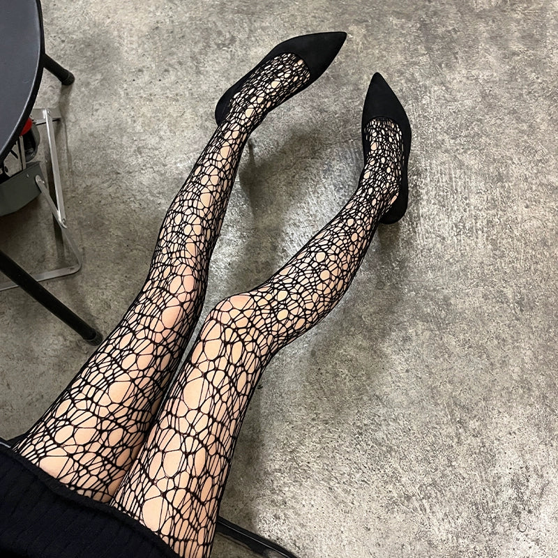 Fishing net socks for women, irregular woven hollow pantyhose