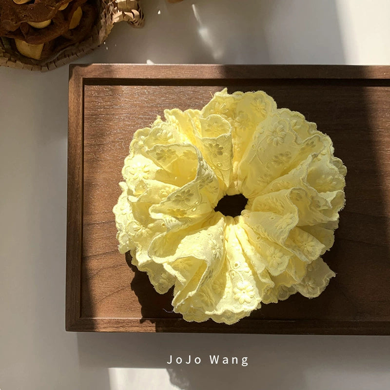 Lace premium chicken yellow multi-layer scrunchie