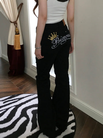 Black denim embroidery jeans