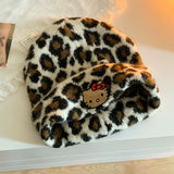 Kitty leopard print woolen hat