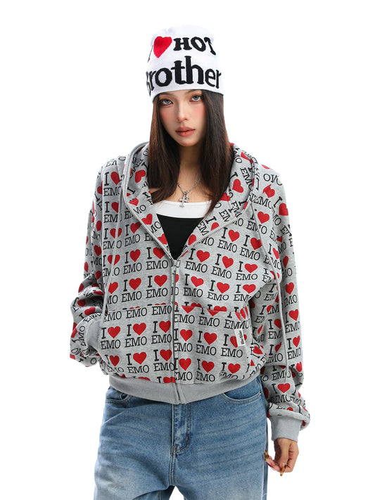 Full printed English love hooded sweatshirt