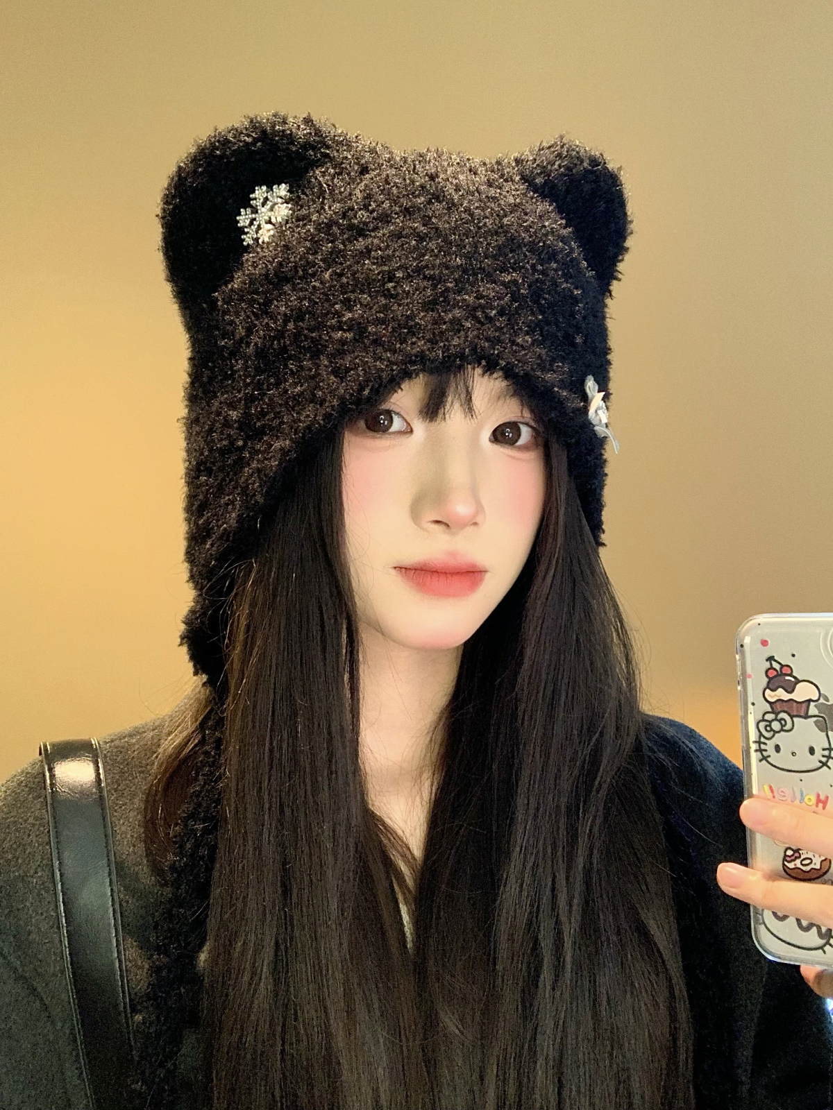 Black cat ear woolen hat