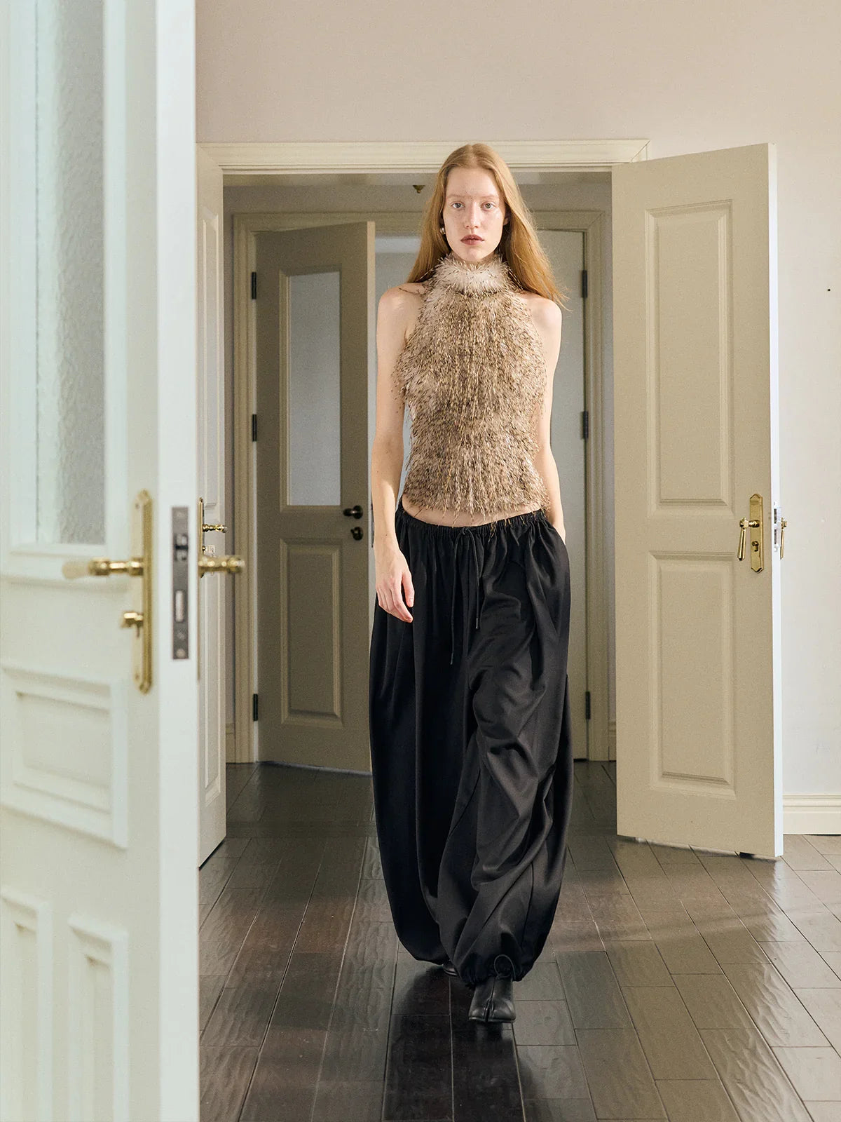 Silver fox tassel secret halterneck vest