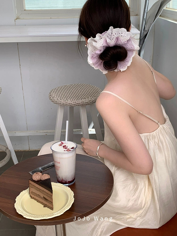 Indifferent Purple~Double layer Exquisite Embroidered Lace Large Intestine Hair Ring