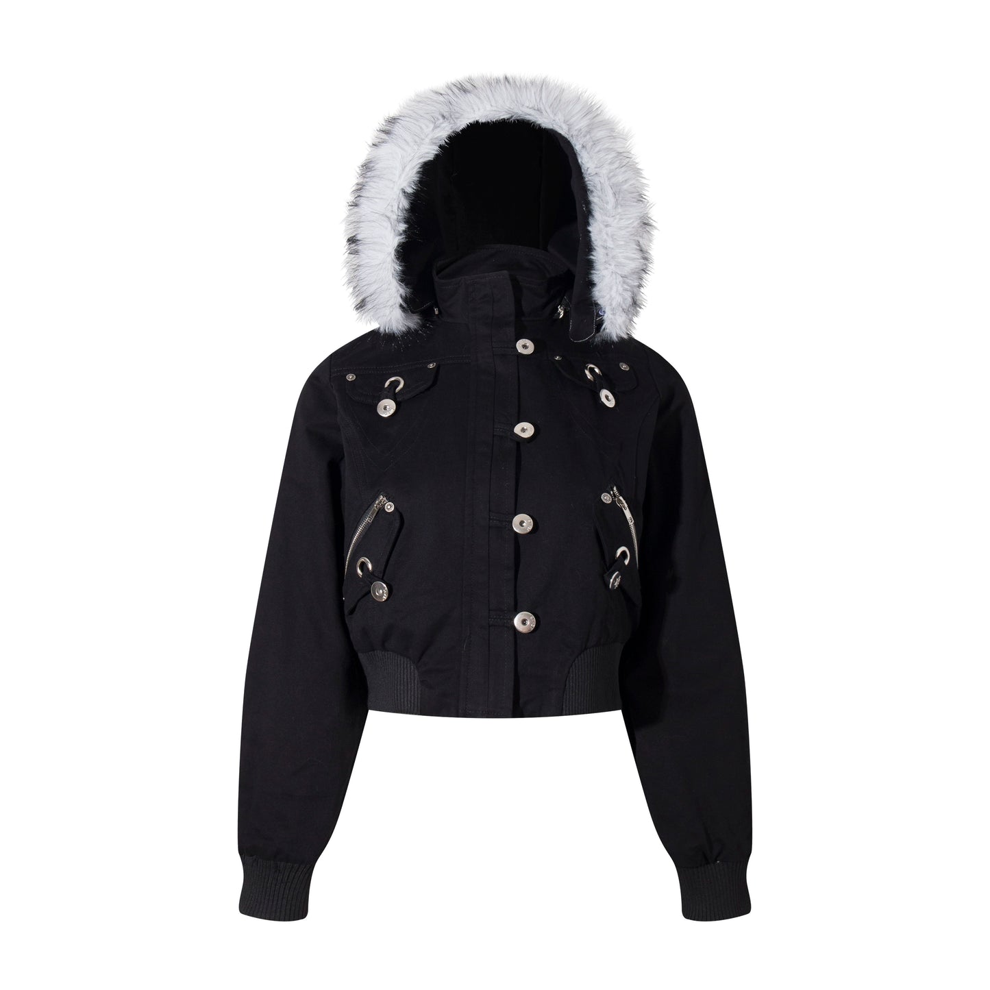 Detachable fur hooded punk jacket