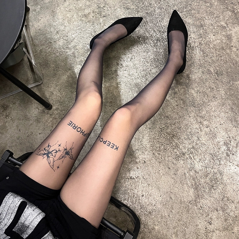 Bow print pantyhose