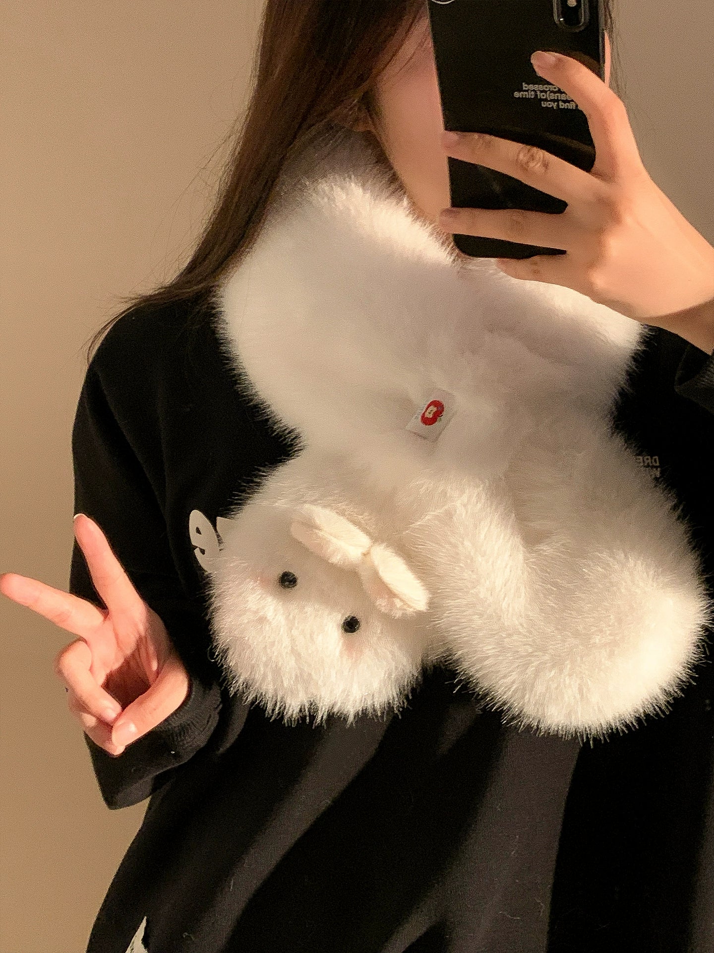 Cute Glasses Little Rabbit White Plush Gloves