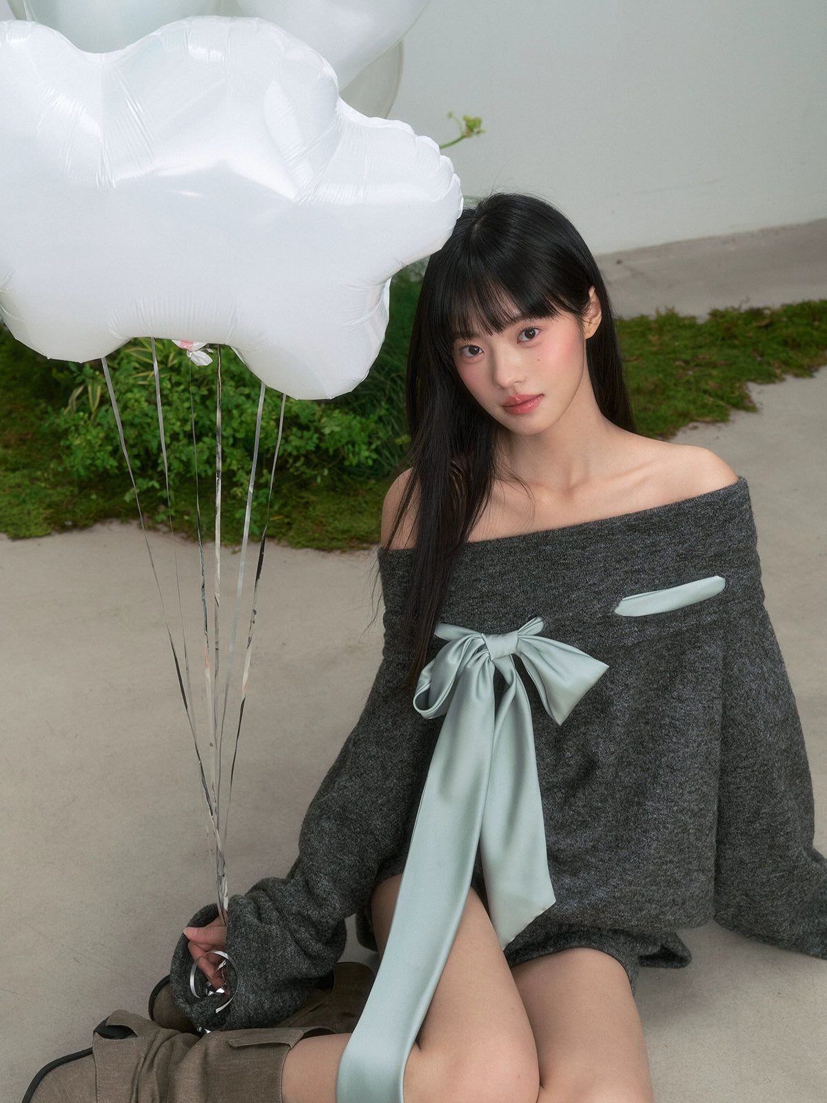 off-shoulder knitted two-piece set