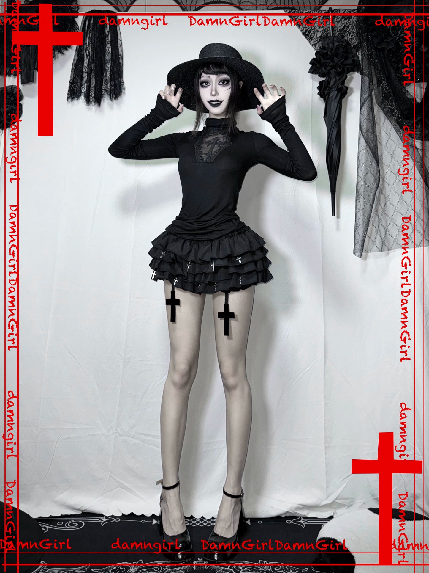 Cross Gothic Dark Cake Puff Skirt