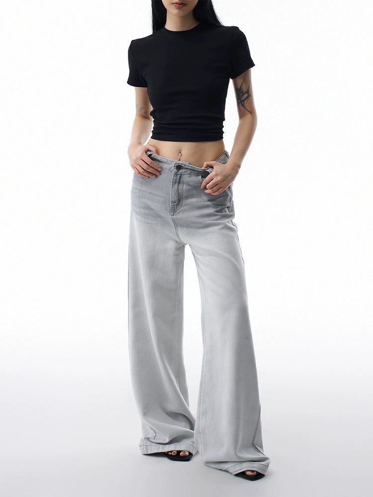 Gradient washed micro flared jeans