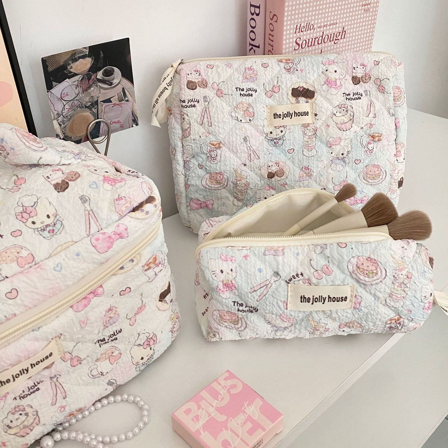 Light Blue Hello Kitty Printed Storage Bag
