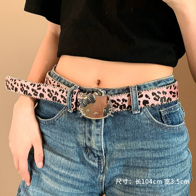 Cute Hello Kitty Decorative Leopard Pattern Belt