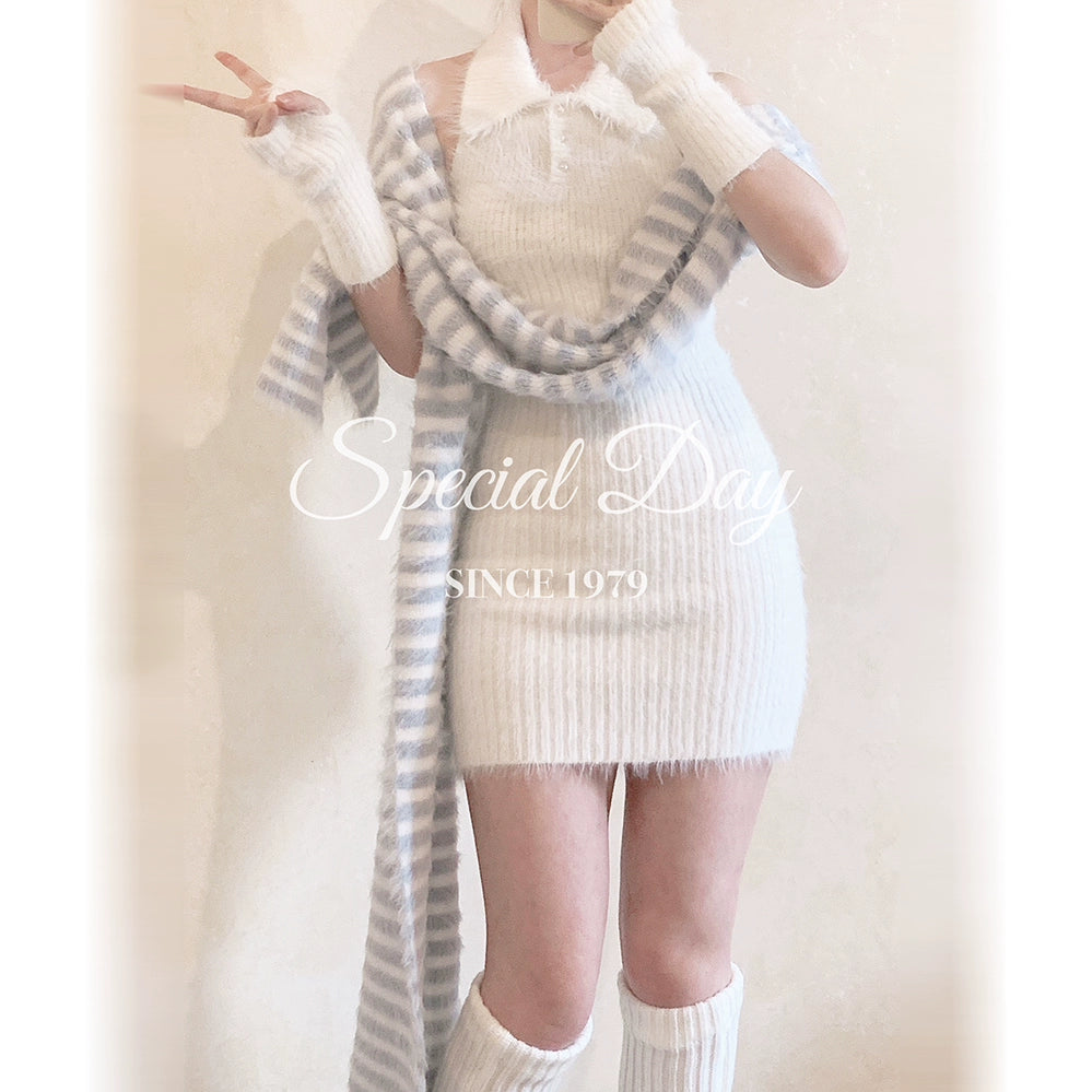 Imitation mink fur knitted sweater dress