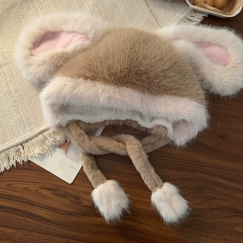 Cute rabbit ear plush hat
