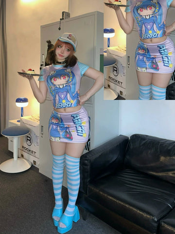 PaoCai co-branded Eva Lingpoli Asuka print skirt set