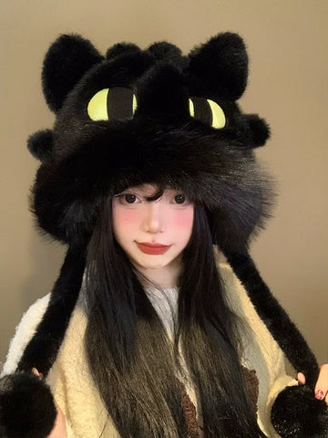 Cute black toothless plush hat