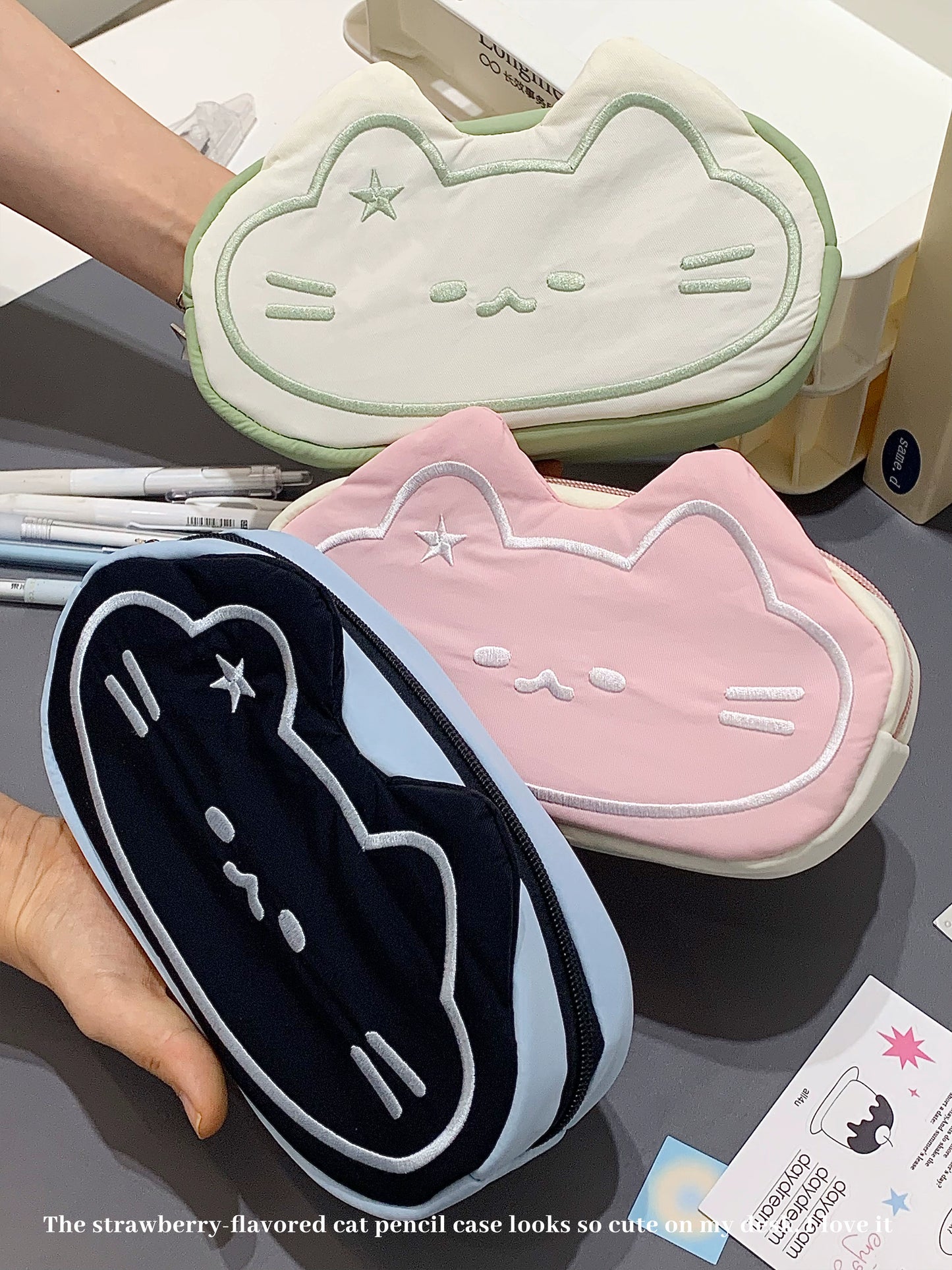 Matcha flavored cat pencil case