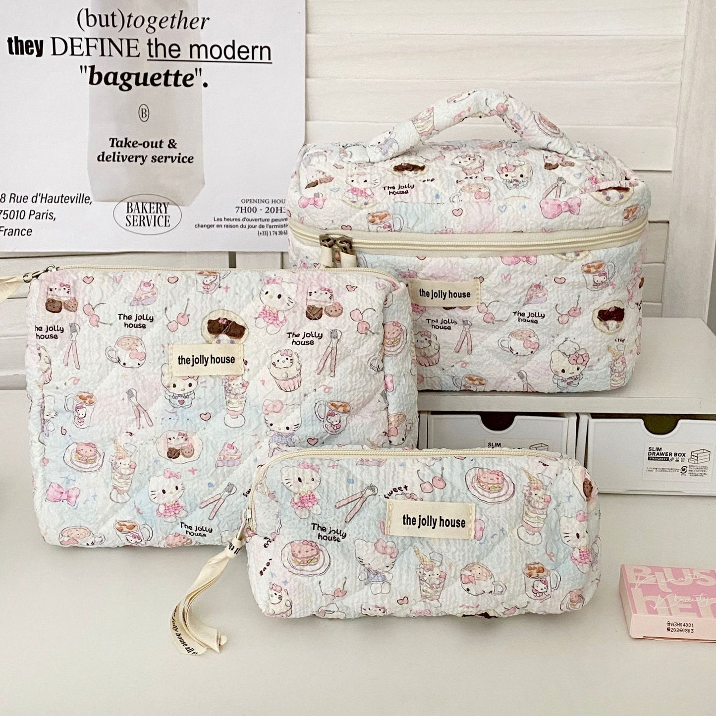 Light Blue Hello Kitty Printed Storage Bag