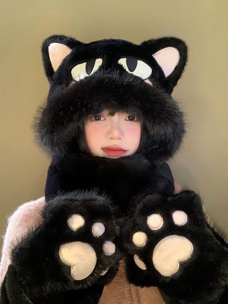 Cute cat plush hat and scarf in one