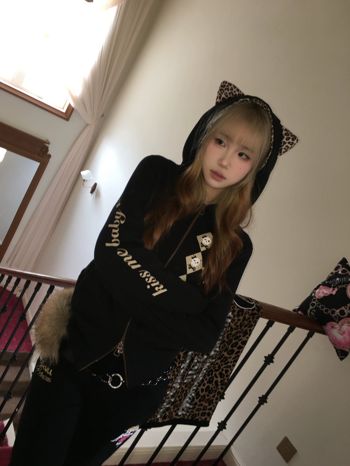 skull print leopard print zebra print patchwork sweatshirt