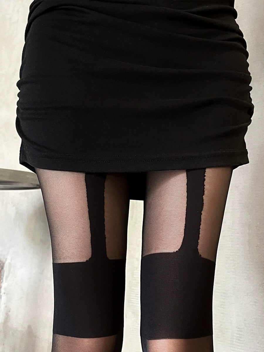 Spliced leg loop jacquard pantyhose