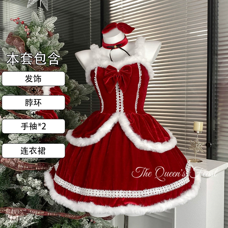 Red velvet camisole dress