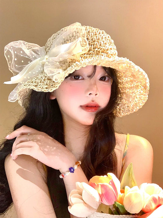 Bow lace straw hat