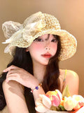 Bow lace straw hat