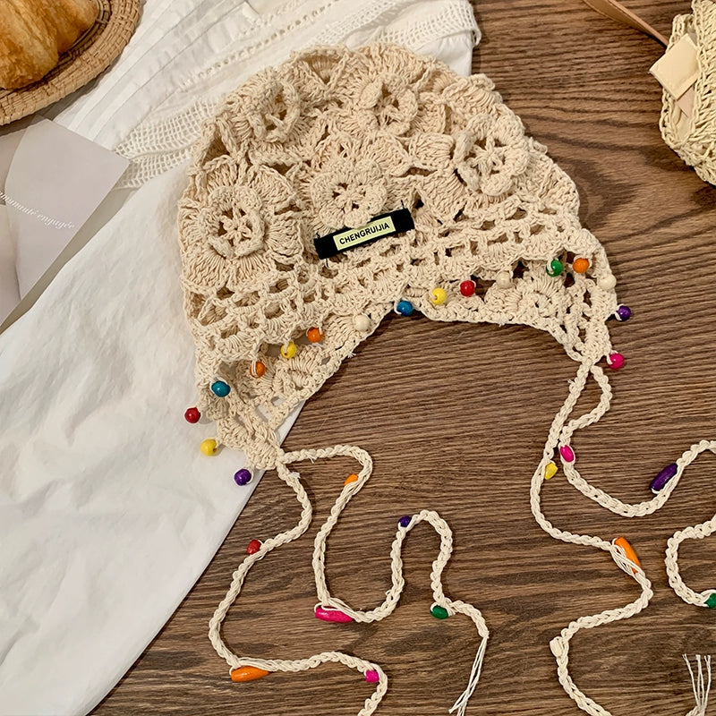 Hollow pearl tassel pendant headband cap