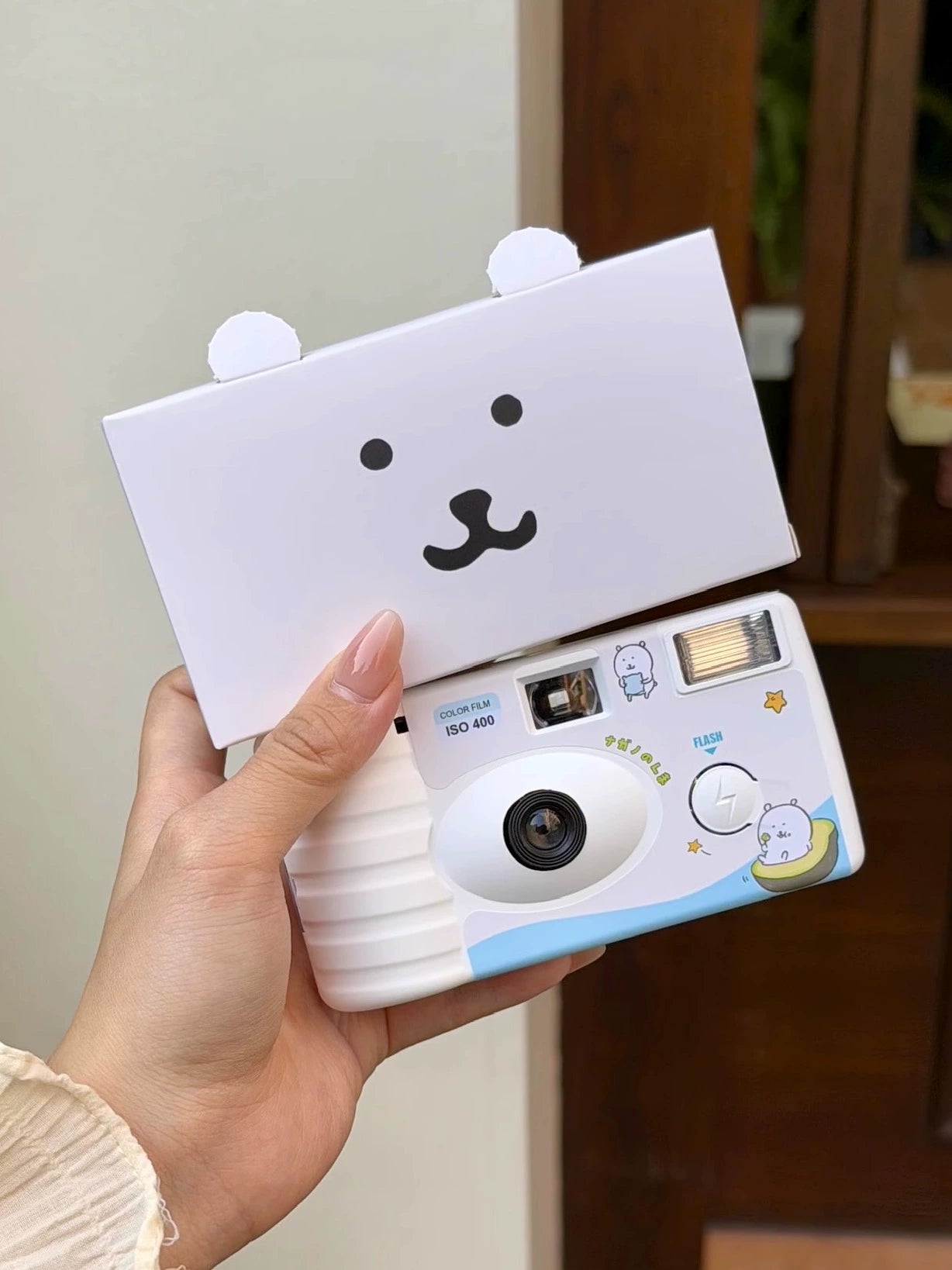 Self deprecating bear disposable film camera roll