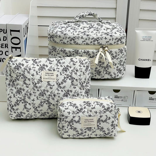 French black and white floral makeup bag