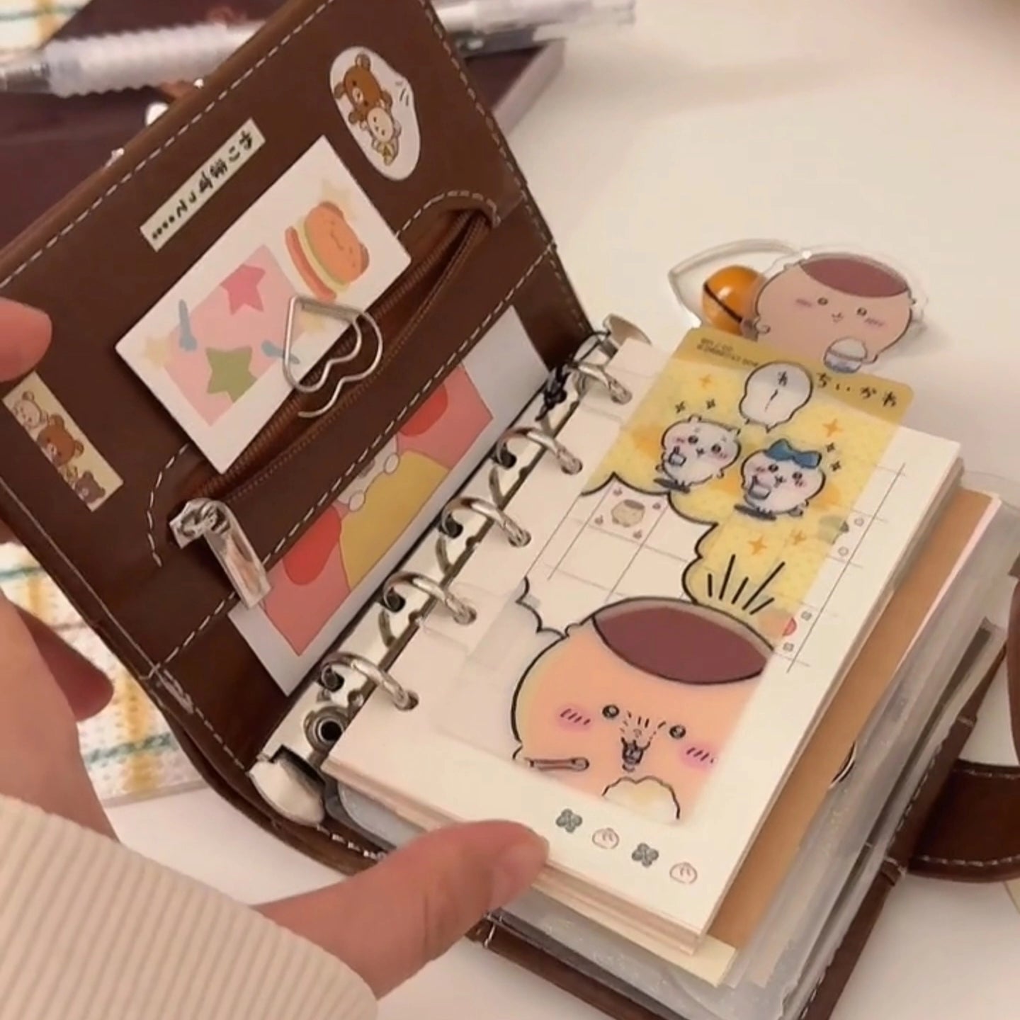 Easy Bear Deep Brown M5 Leather Hand Booklet Loose leaf Notebook Detachable