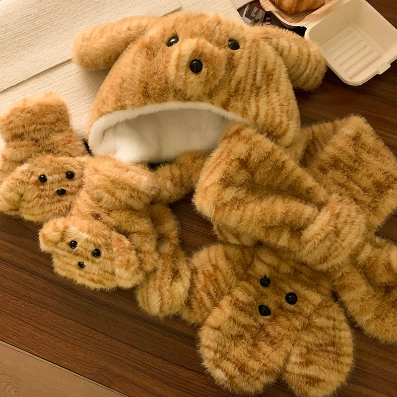 Cute tiger patterned dog scarf, earmuffs, gloves, three piece set