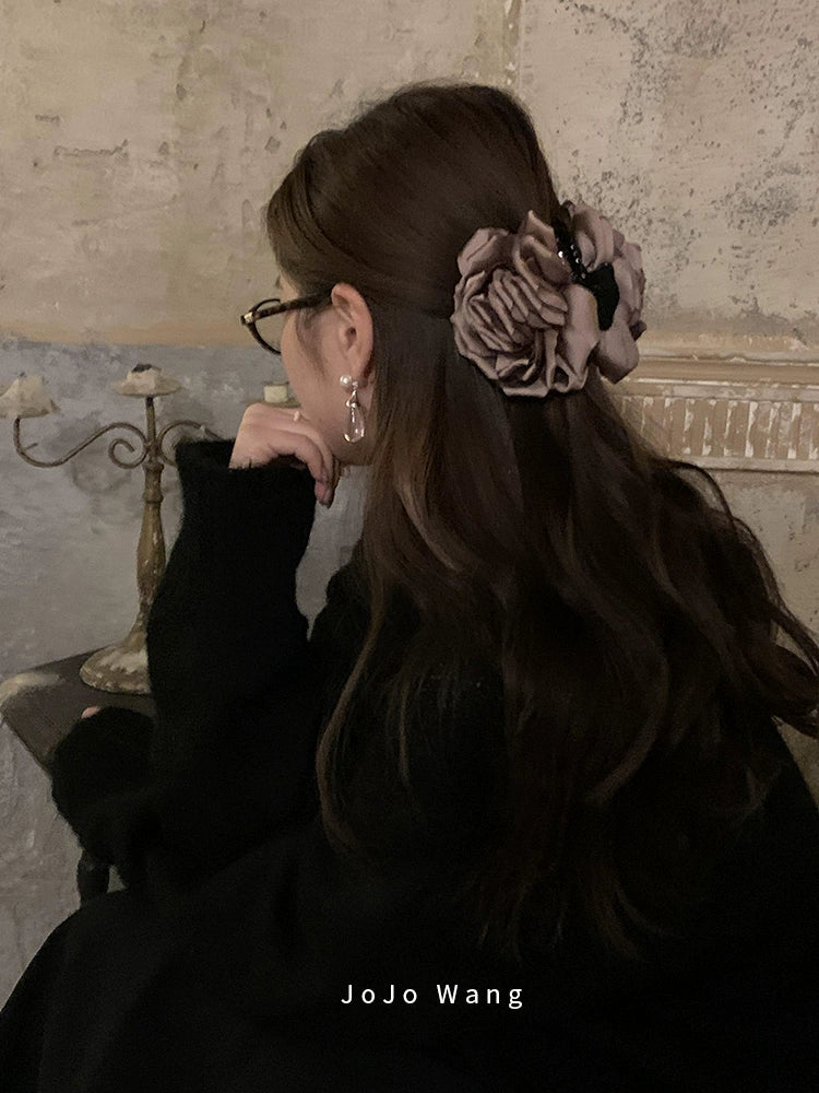 Khaki silk flower hair clip