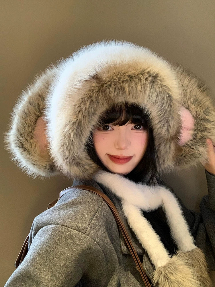 Cute rabbit ear plush hat