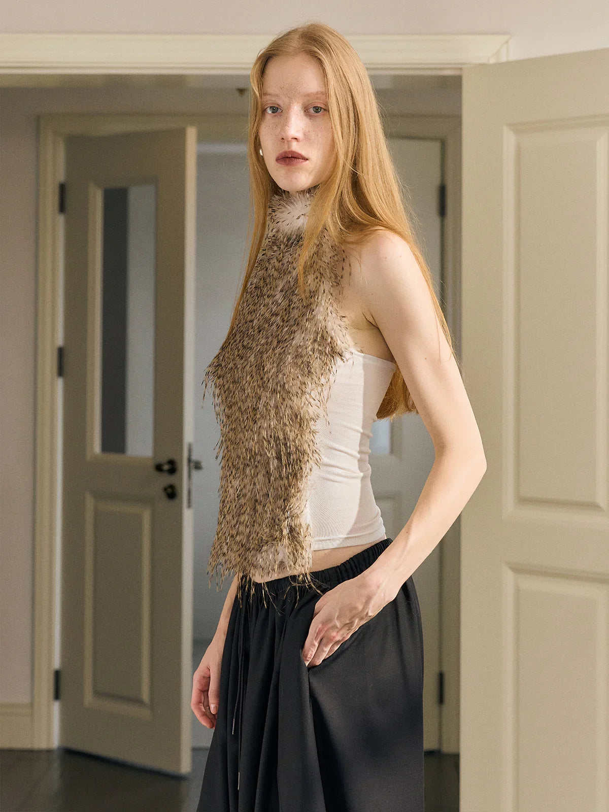 Silver fox tassel secret halterneck vest