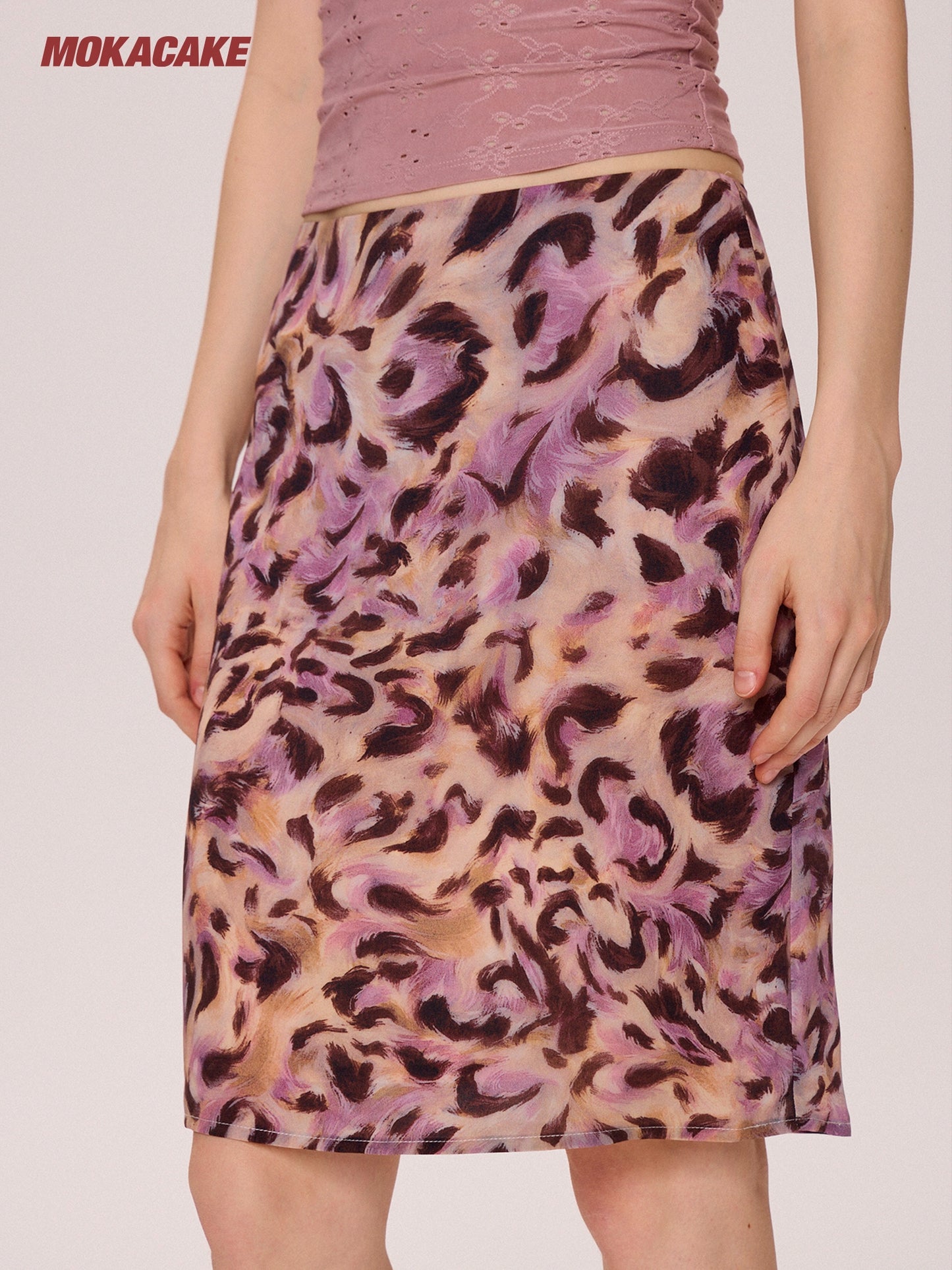 Pink floral thin low waist skirt