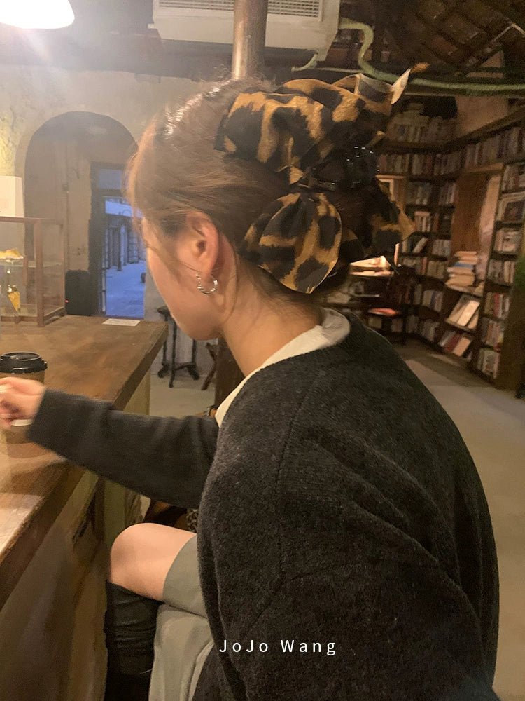 Leopard print bow hair clip