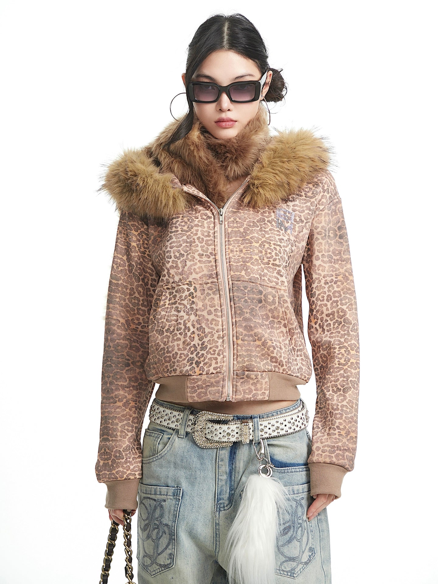 Retro leopard print fur collar thick short jacket