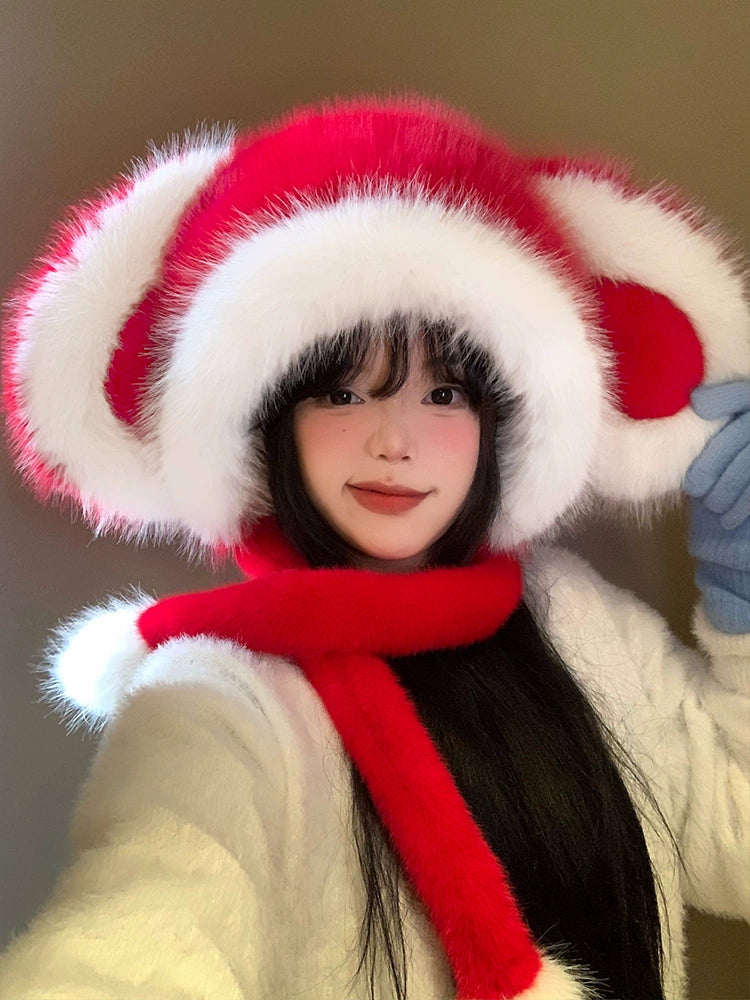 Cute red rabbit ear hat for Christmas
