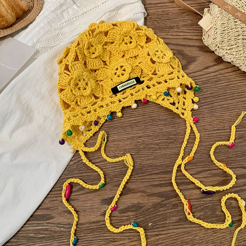 Hollow pearl tassel pendant headband cap