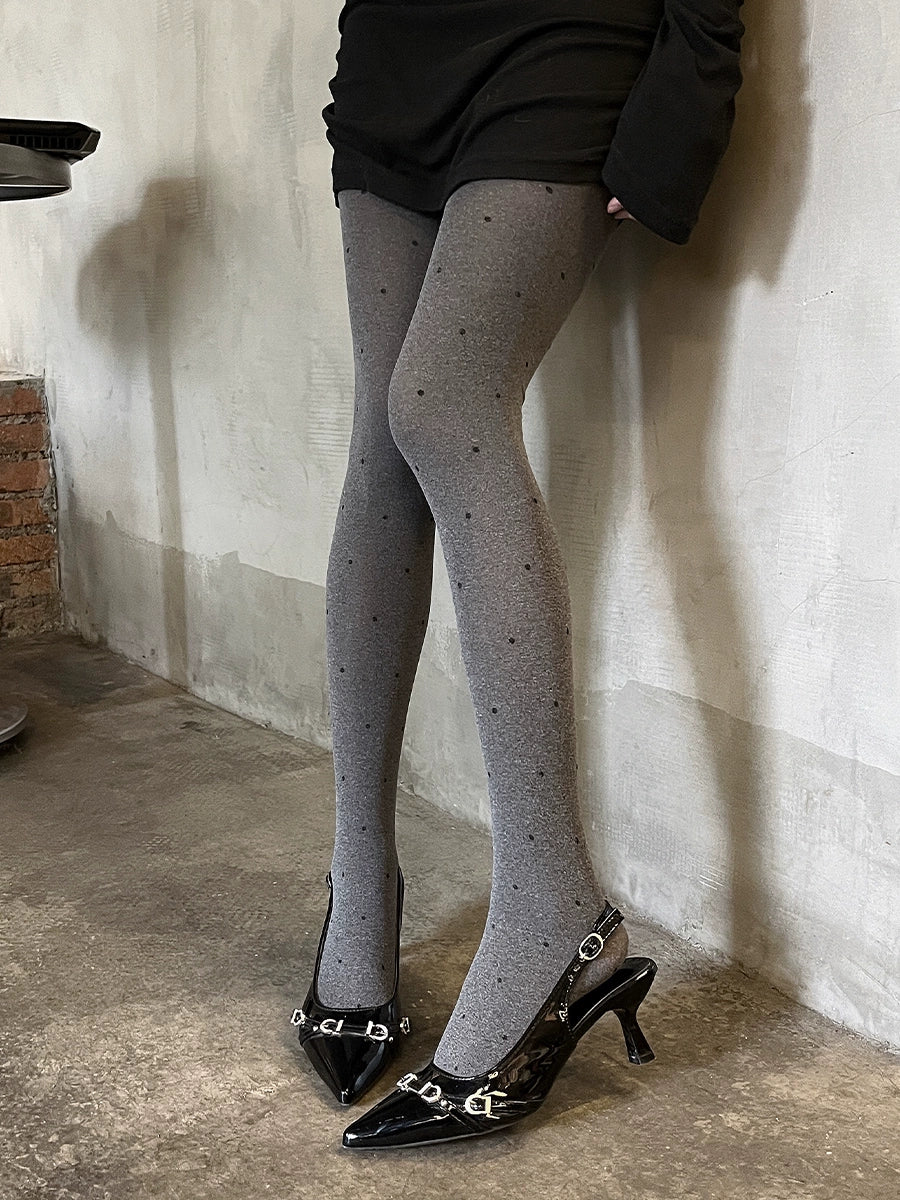Retro polka dot sesame grey pantyhose